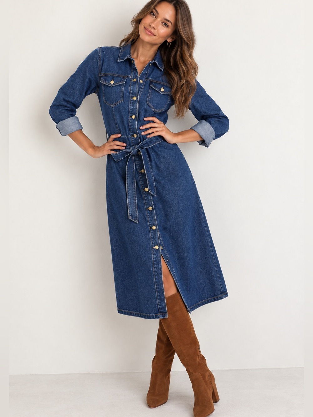 Tommy Hilfiger Long-Sleeve Adaptive Denim Midi Shirtdress